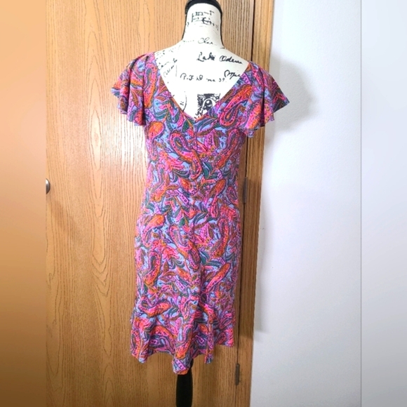 J.Crew retro boho paisley print ruffle hem fit and flare 100% silk dress - Picture 2 of 2